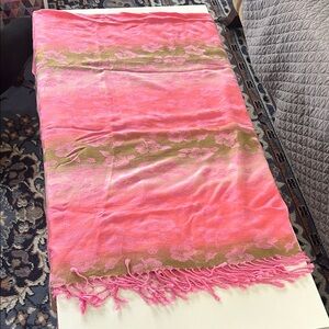 Vibrant Pink and Green Floral Scarf